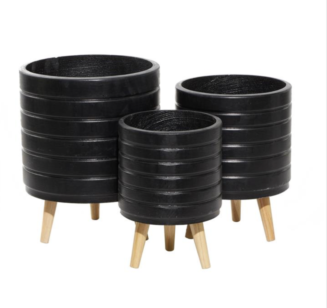 Black Ribbed Standing Planter